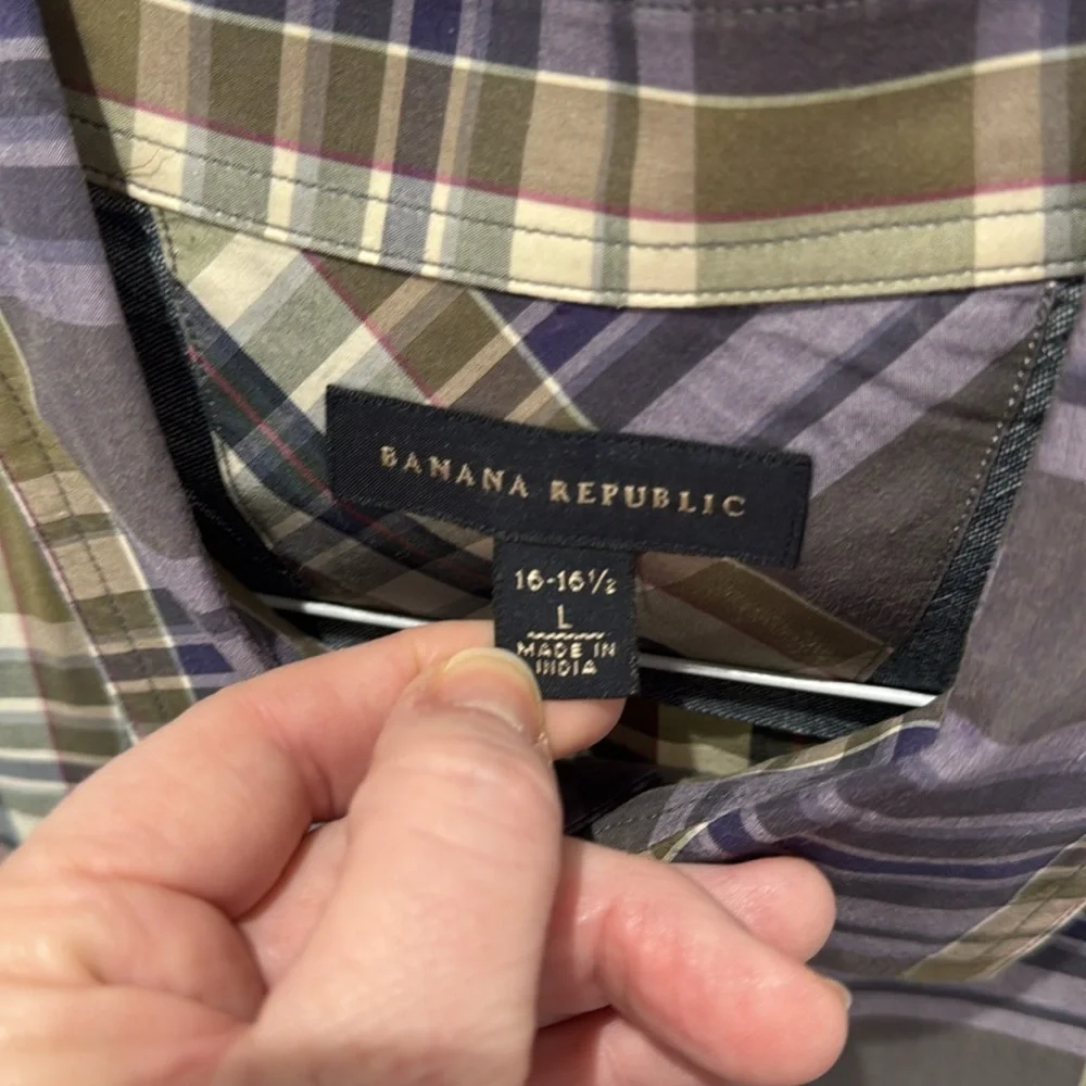 Banana Republic Flannel Shirt Button-Up Long Sleeve‎ Plaid Pattern Purple/Tan M